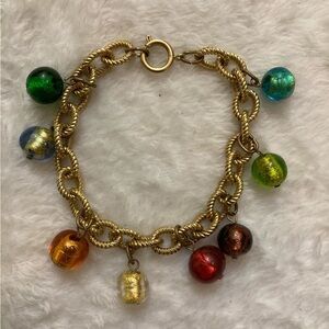 Vintage Charm Bracelet with‎ Dangling Glass Charms